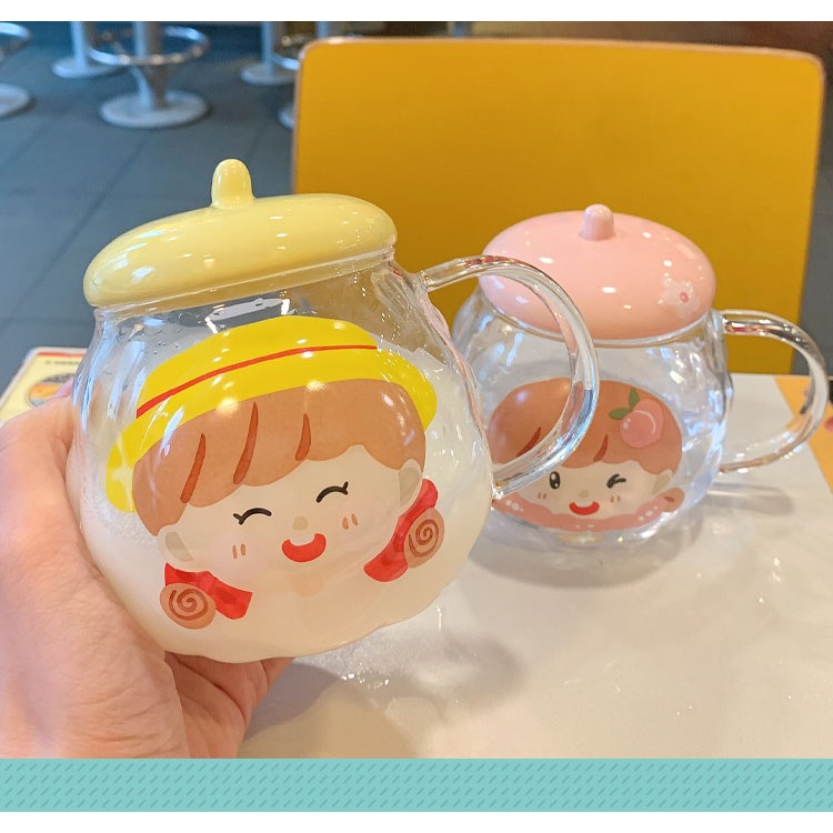 超可愛耐熱玻璃杯情侶馬克杯子女便攜辦公室水杯帶蓋帶把水果杯-細節圖10