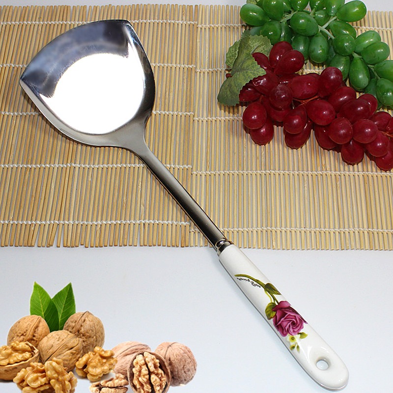 輕奢陶瓷柄鍋鏟炒勺防燙瓷柄長柄炒菜鏟廚具烹飪工具廚房用品-細節圖2