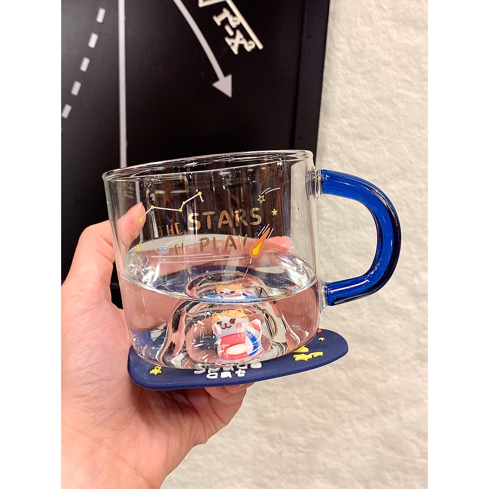耐熱玻璃杯子少女心馬克杯家用辦公室帶把茶水杯牛奶咖啡杯帶蓋勺-細節圖3