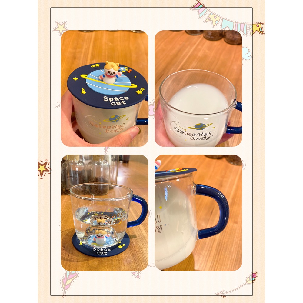 耐熱玻璃杯子少女心馬克杯家用辦公室帶把茶水杯牛奶咖啡杯帶蓋勺-細節圖5