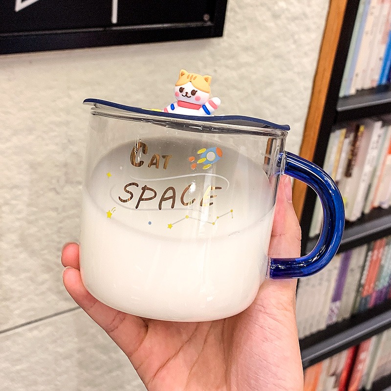 耐熱玻璃杯子少女心馬克杯家用辦公室帶把茶水杯牛奶咖啡杯帶蓋勺-細節圖7