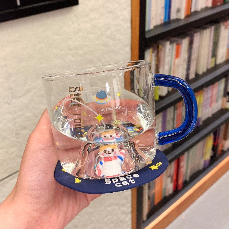 耐熱玻璃杯子少女心馬克杯家用辦公室帶把茶水杯牛奶咖啡杯帶蓋勺-細節圖8