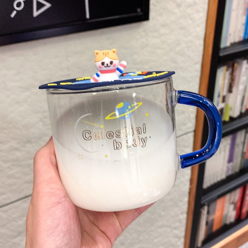 耐熱玻璃杯子少女心馬克杯家用辦公室帶把茶水杯牛奶咖啡杯帶蓋勺-細節圖9
