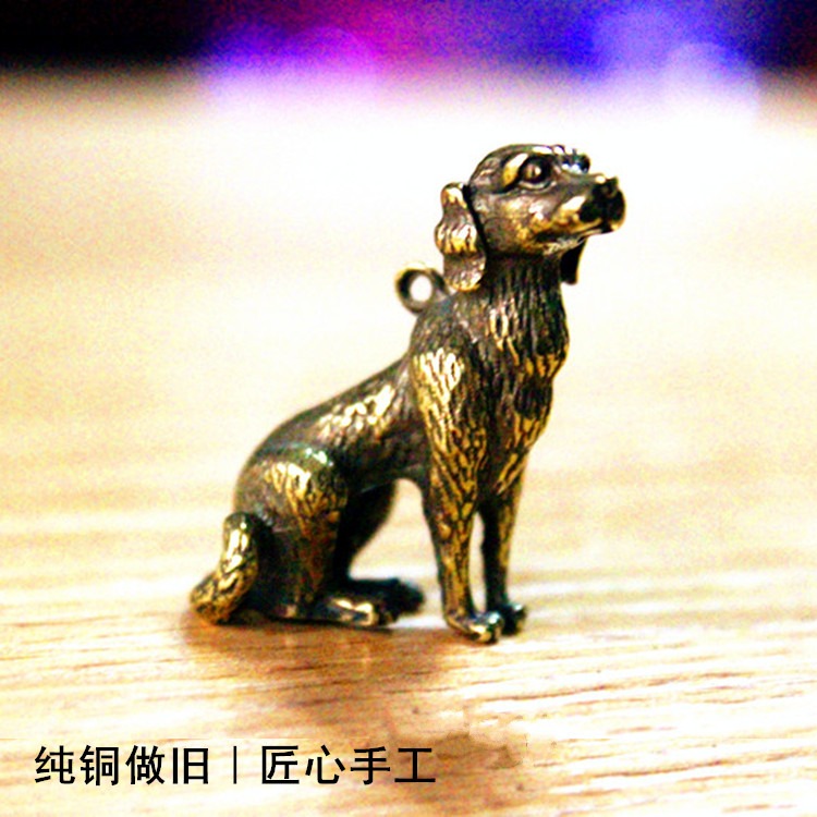 純銅小狗吊墜生肖屬狗鑰匙扣掛墜全銅車鑰匙掛件招財黃銅生日禮物-細節圖2