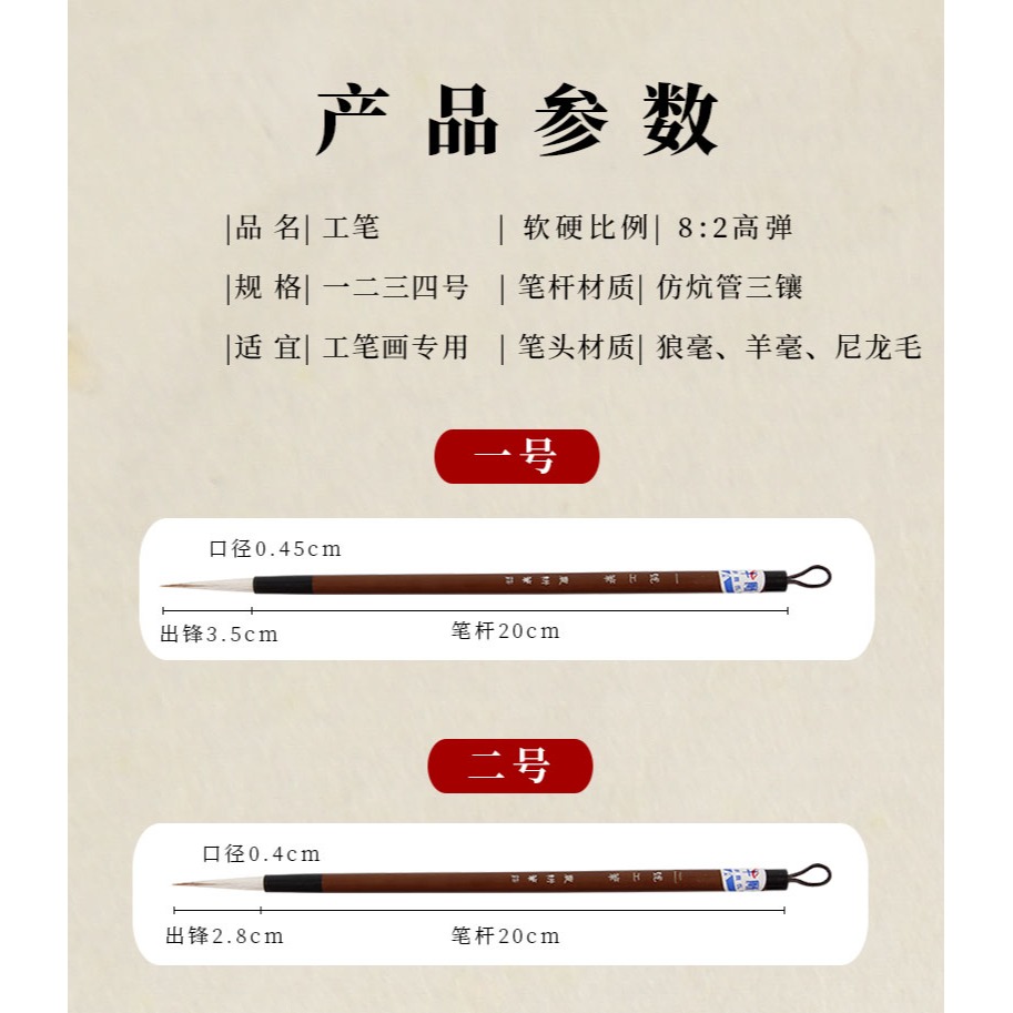 大山皮紙農耕毛筆工筆勾線一二三四定製狼羊兼毫成人初學者練習毛筆文房四寶書法國畫瘦金體工筆畫勾線專用筆-細節圖10