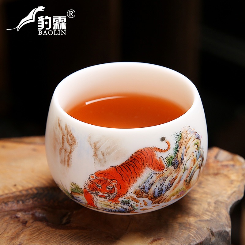 羊脂玉老虎生肖茶杯白瓷功夫茶杯個人專用杯猛虎下山主人杯品茗杯-細節圖2
