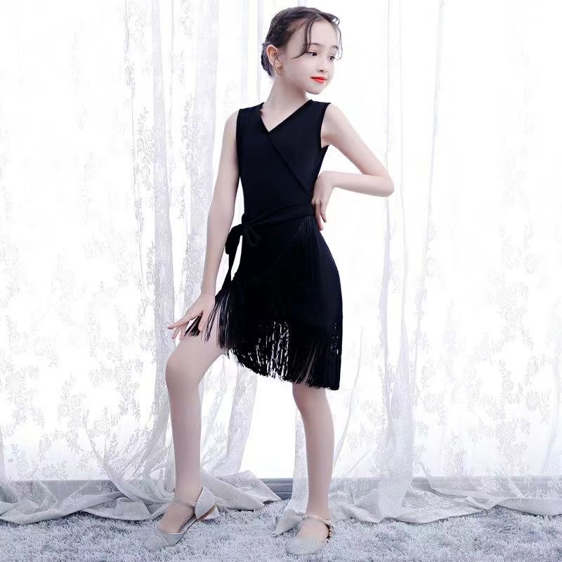 兒童禮服公主裙拉丁舞練功服女專業舞蹈比賽服夏季女童演出表演服-細節圖4