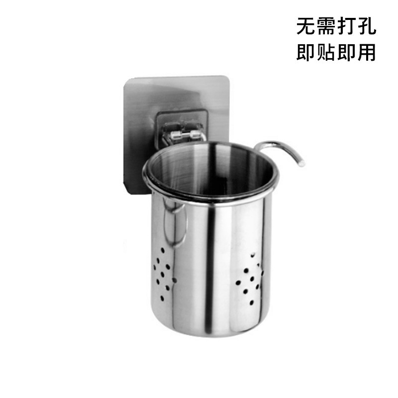 不銹鋼筷子簍掛式廚房家用多功能瀝水筒架創意防黴筷筒籠子免打孔-細節圖2