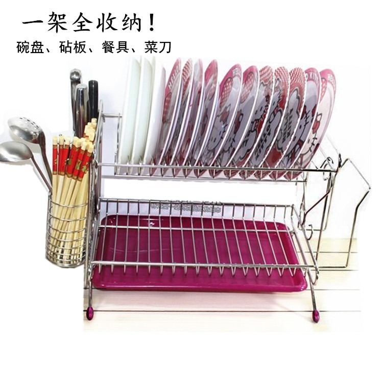 無磁不銹鋼碗架雙層瀝水碗碟架多功能廚房置物架收納架晾放碗盤架-細節圖2