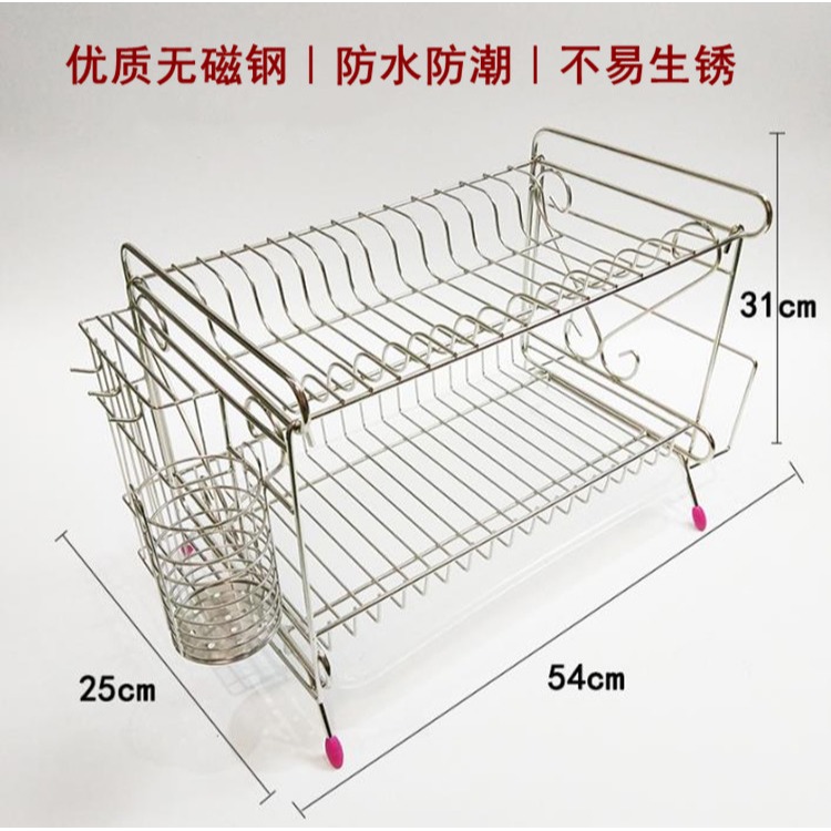 無磁不銹鋼碗架雙層瀝水碗碟架多功能廚房置物架收納架晾放碗盤架-細節圖5