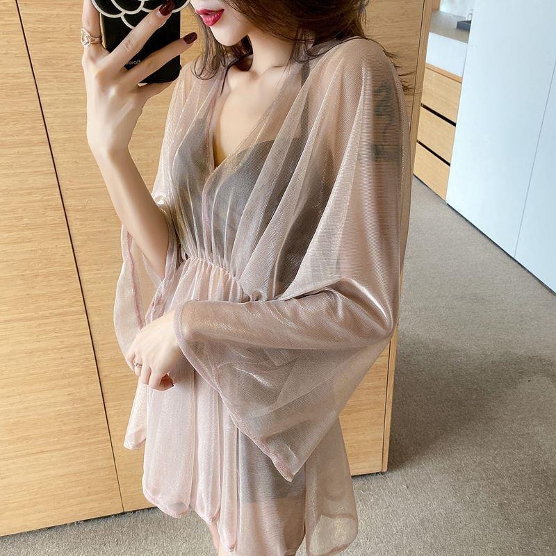泳衣女2022新款三件套罩衫比基尼性感保守遮肚顯瘦仙女範溫泉泳裝-細節圖2