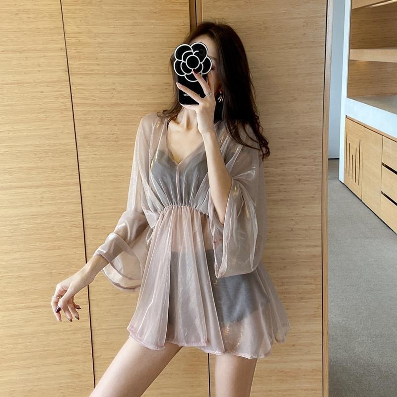泳衣女2022新款三件套罩衫比基尼性感保守遮肚顯瘦仙女範溫泉泳裝-細節圖4