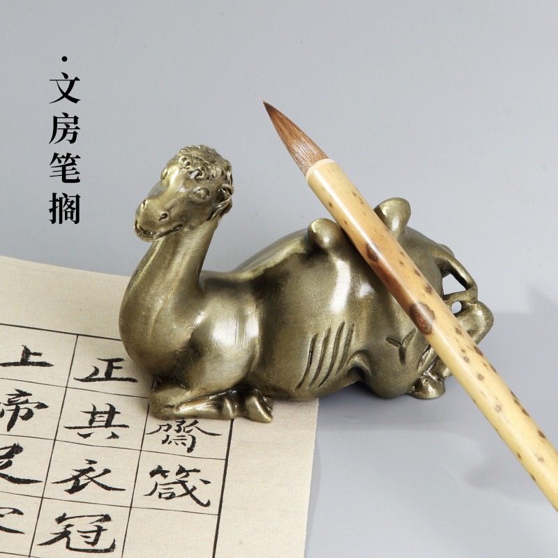 高檔仿純銅蝗蟲螞蚱筆託紅銅青銅駱駝創意筆擱筆山毛筆筆架仿古珊瑚茶寵復古銅藝擺件初學書法國畫多功能鎮紙-細節圖3