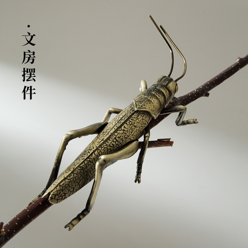 高檔仿純銅蝗蟲螞蚱筆託紅銅青銅駱駝創意筆擱筆山毛筆筆架仿古珊瑚茶寵復古銅藝擺件初學書法國畫多功能鎮紙-細節圖4