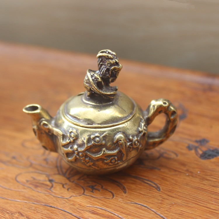 復古迷你小茶壺小把壺銅工藝品收藏黃銅壺把玩件助運小銅器把把胡-細節圖2