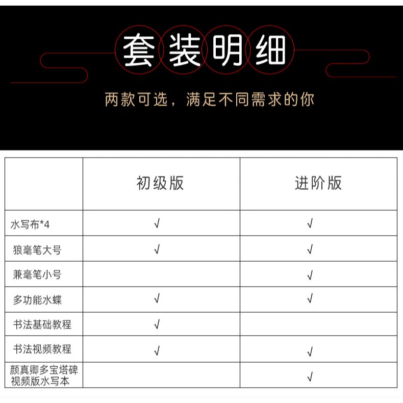 毛筆套裝初學者入門練毛筆字書法字帖水寫布文房四寶六件套顏真卿軟筆臨摹速乾布兒童清水練字紙小學生仿宣紙-細節圖10