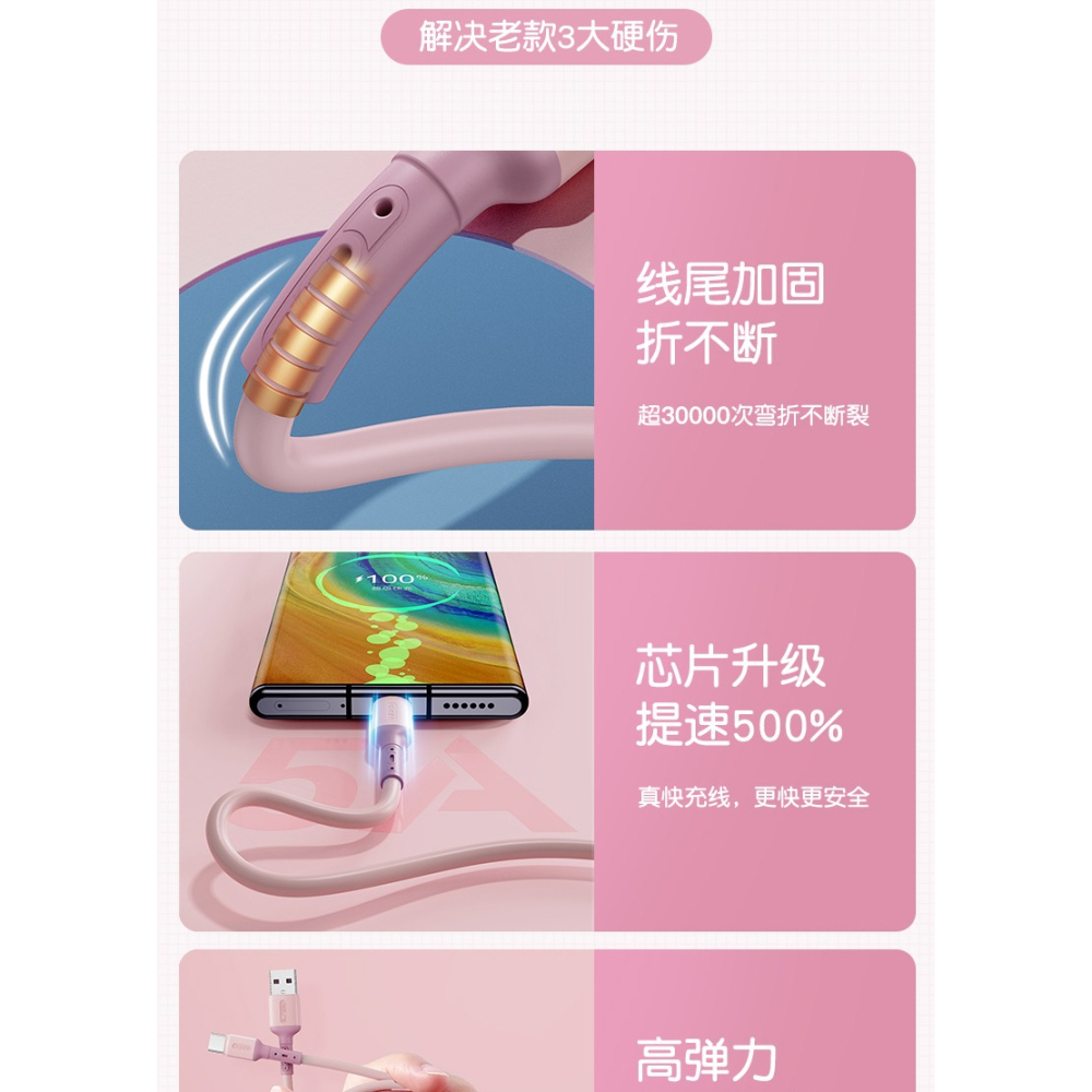 Type-c數據線原裝正品5A適用華為小米p20p30p40vivo8充電器線nova7tpyec榮耀9x手機tpc快充-細節圖8