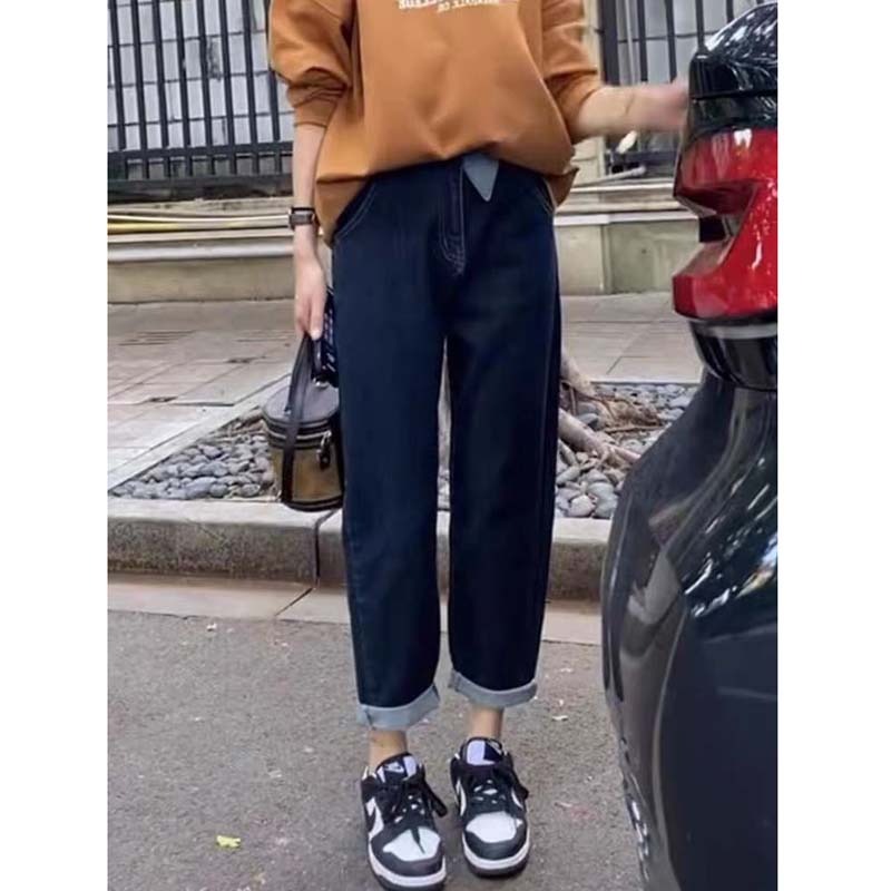 歐洲站高腰直筒牛仔褲女秋新款個性設計感哈倫顯瘦老爹闊腿褲-細節圖4