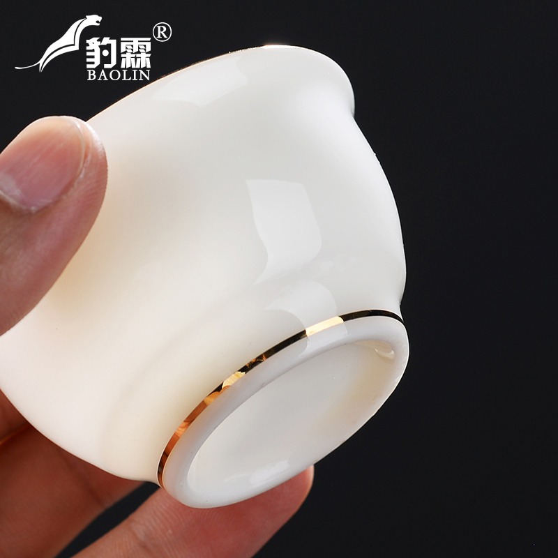 德化白瓷羊脂玉小茶杯主人杯陶瓷玉瓷白色茶具杯白玉功夫茶金邊-細節圖2