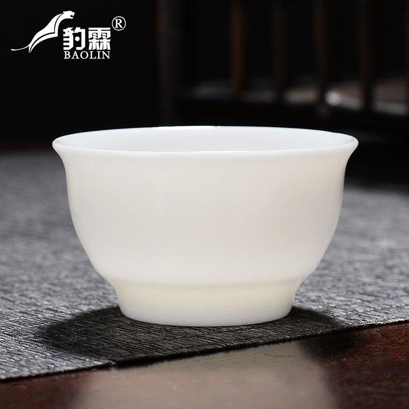 德化白瓷羊脂玉小茶杯主人杯陶瓷玉瓷白色茶具杯白玉功夫茶金邊-細節圖4
