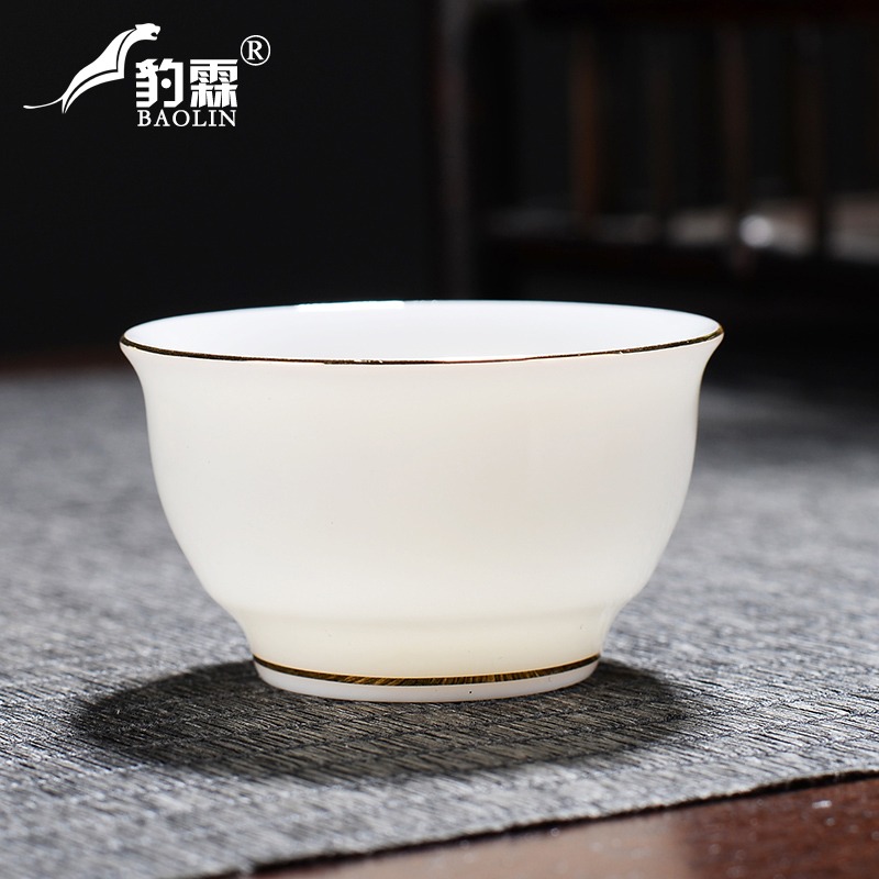 德化白瓷羊脂玉小茶杯主人杯陶瓷玉瓷白色茶具杯白玉功夫茶金邊-細節圖5