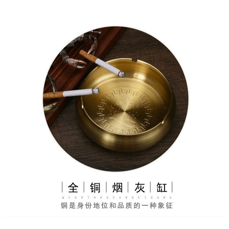 純銅煙灰缸帶蓋大號家用時尚個性擺件辦公室客廳中式仿古全銅煙缸-細節圖5