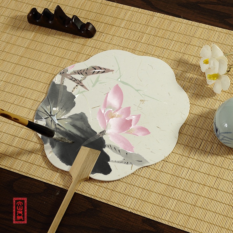 空白宣紙團扇半生半熟花草雲龍皮紙扇面毛筆書法創作國畫寫意扇子-細節圖4