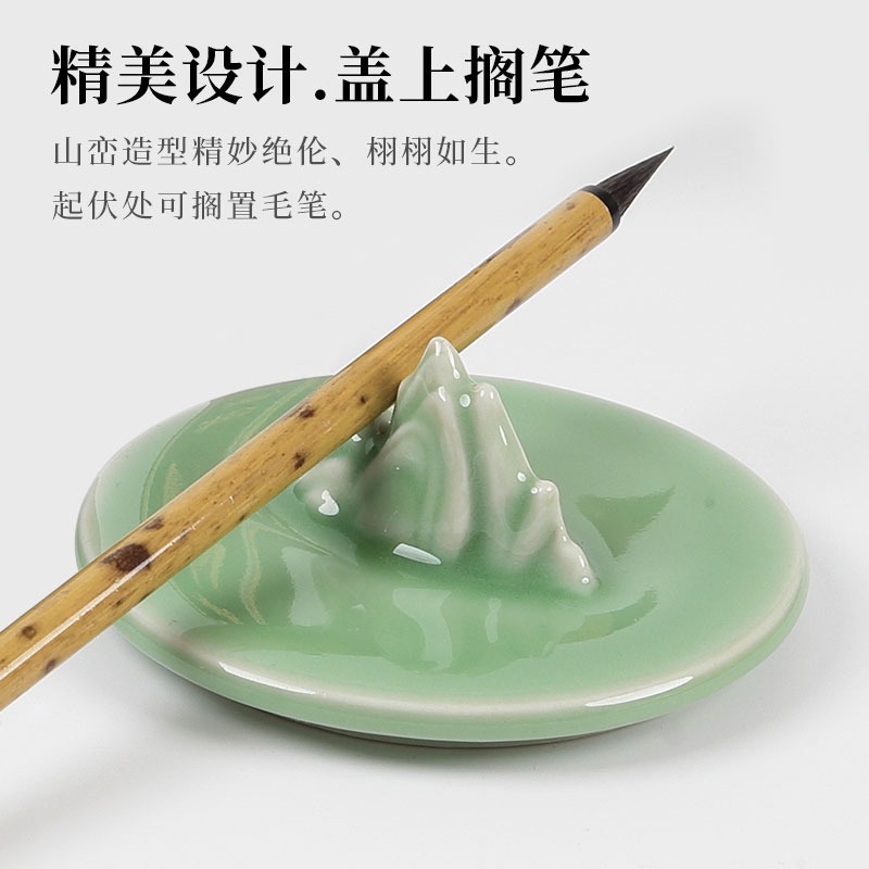 大山皮紙書法專用帶蓋硯臺天然原石墨碟文房四寶毛筆書法國畫用盛墨墨盒墨條磨墨盤插香香道底座書房擺件-細節圖2