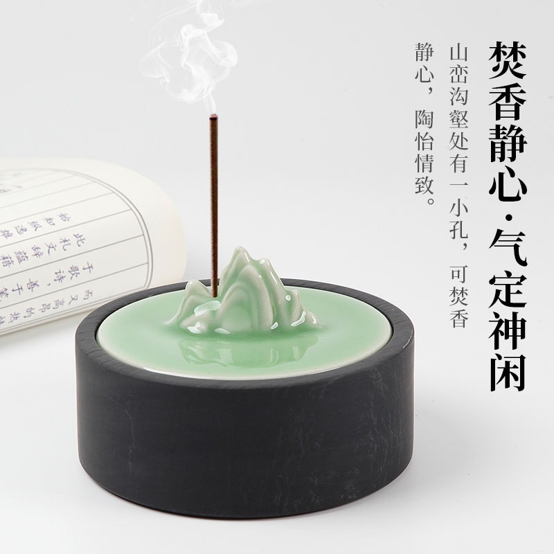 大山皮紙書法專用帶蓋硯臺天然原石墨碟文房四寶毛筆書法國畫用盛墨墨盒墨條磨墨盤插香香道底座書房擺件-細節圖3