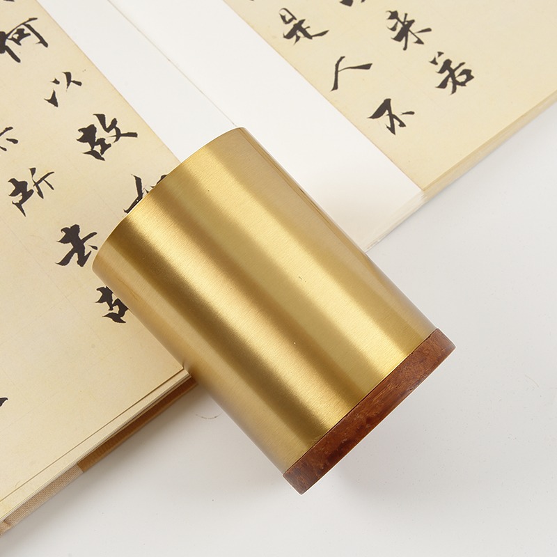 楠竹創意時尚銅筆筒復古中國風學生桌面文具收納盒文房四寶書法國畫用品古風毛筆銅筆筒辦公室桌面收納桶擺件-細節圖4