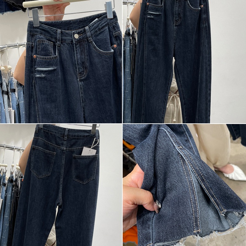 秋新款歐貨簡約直筒女寬松百搭高腰時尚深色顯瘦牛仔褲九分潮-細節圖4