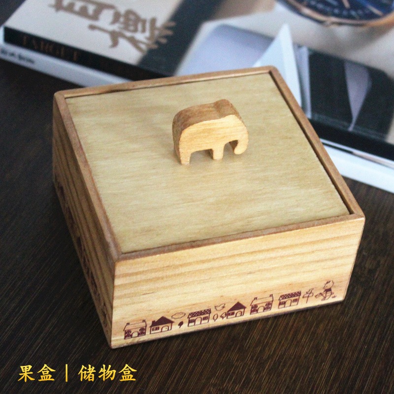田園風實木堅果盒子小號木質客廳創意糖果零食茶點心盤乾果盒帶蓋-細節圖3