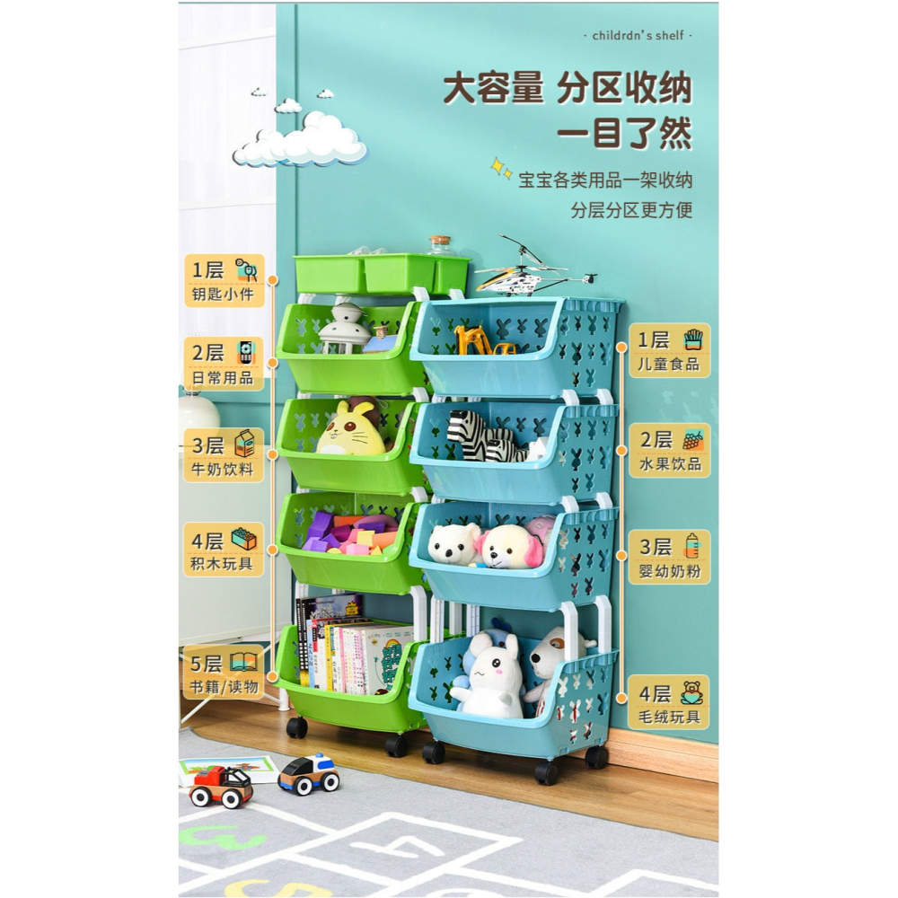 小推車置物架兒童玩具收納整理繪本書架二合一多層置物櫃超大容量-細節圖6