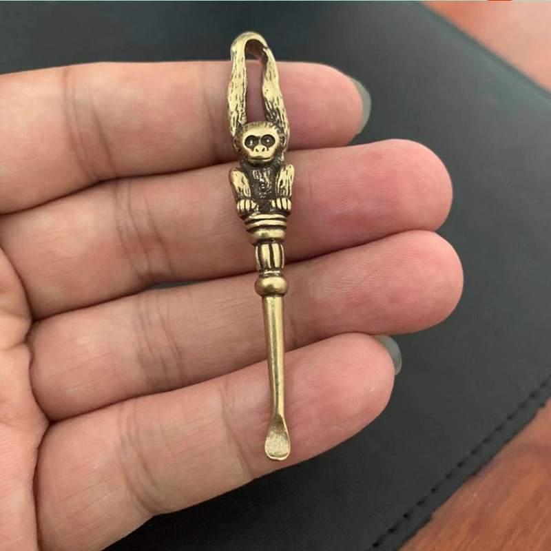 創意新中式純銅猴子手工掏耳勺鑰匙扣耳扒子耳耙採耳朵神器小禮品-細節圖3