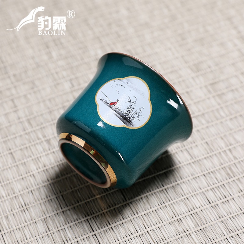 大號孔雀綠高口茶杯個人專用高檔大容量主人杯辦公茶道紅茶杯專用-細節圖2