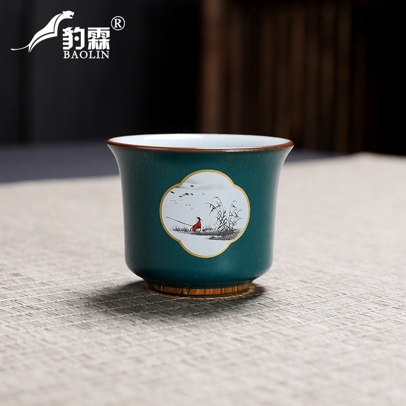 大號孔雀綠高口茶杯個人專用高檔大容量主人杯辦公茶道紅茶杯專用-細節圖3