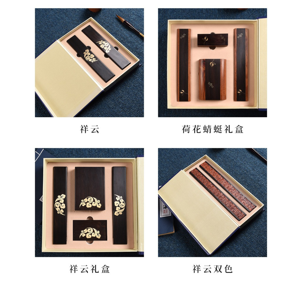 實木精品紫光檀鑲銅鎮尺彩繪竹節中國風高端鎮紙壓書器毛筆字書法專業文鎮文房四寶套裝禮盒文房擺件一對藏品-細節圖10