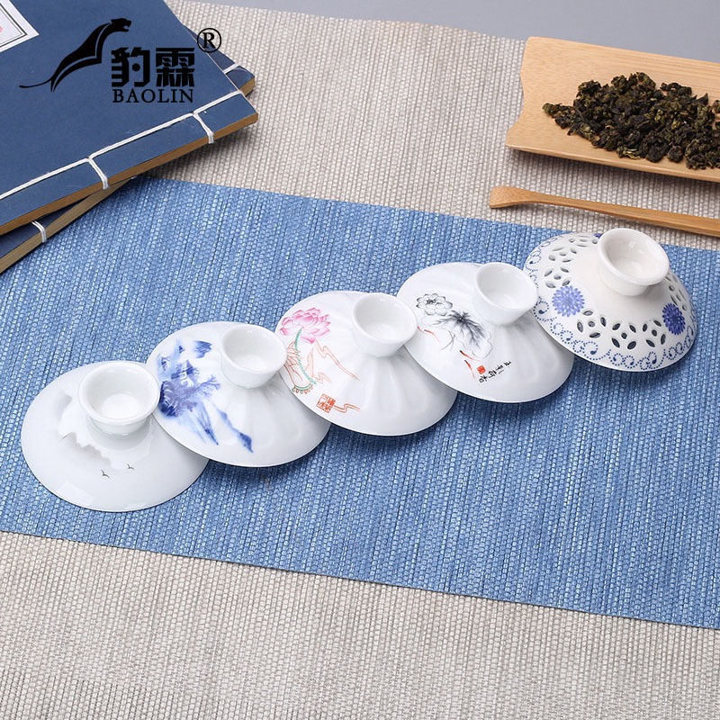 三才蓋碗帶蓋子單蓋茶碗蓋單個陶瓷茶具單賣大號配蓋配件玲瓏蜂窩-細節圖3