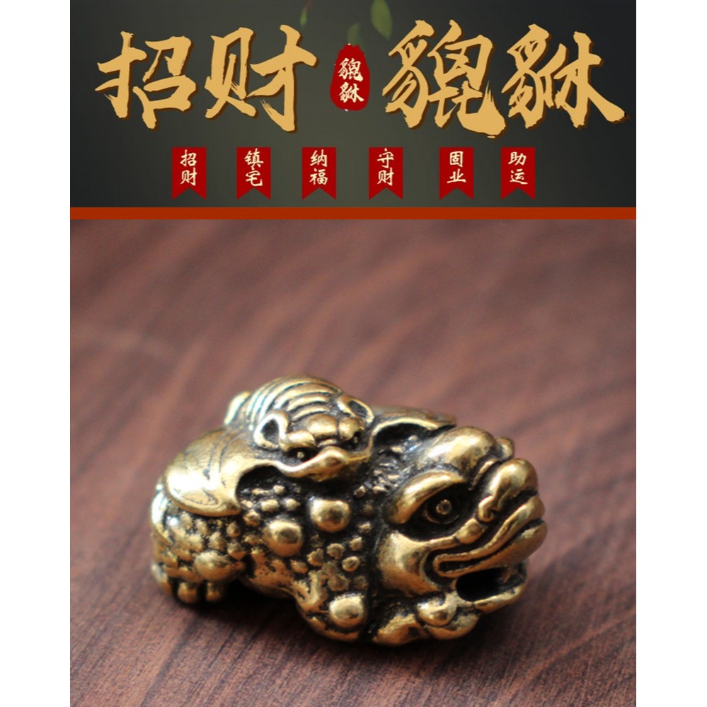 純黃銅實心手工藝品小號貔貅招財茶寵文房桌面擺件微雕全銅手把件-細節圖4