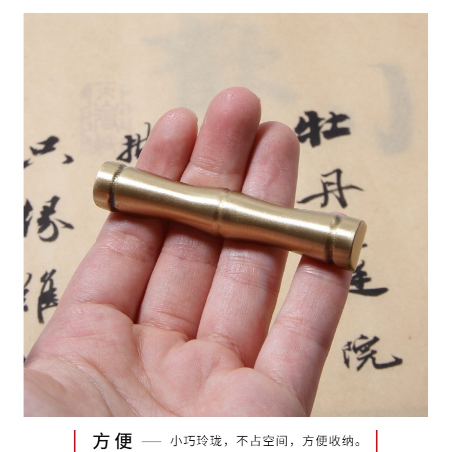 黃銅竹節筆擱毛筆古風筆架創意筆託文房四寶高檔文玩擺件多功能復古筆山初學書法國畫用品實心純銅鎮紙鎮尺-細節圖10
