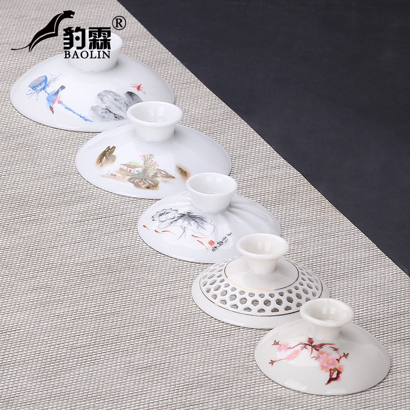 三才蓋碗帶蓋子單蓋茶碗蓋單個陶瓷茶具單賣大號配蓋配件特大茶事-細節圖5