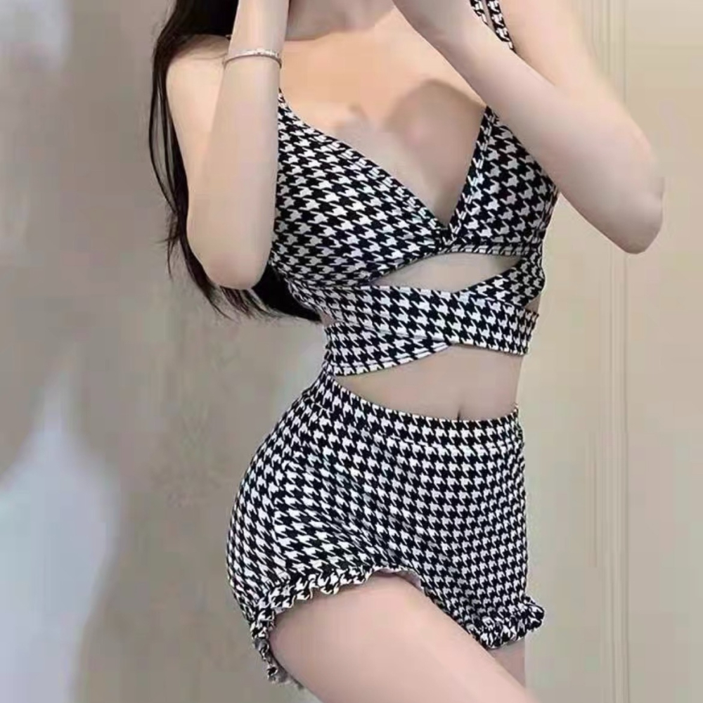 泳衣女夏新款分體千鳥格宋智雅同款保守甜純欲風性感辣妹2022新款-細節圖4