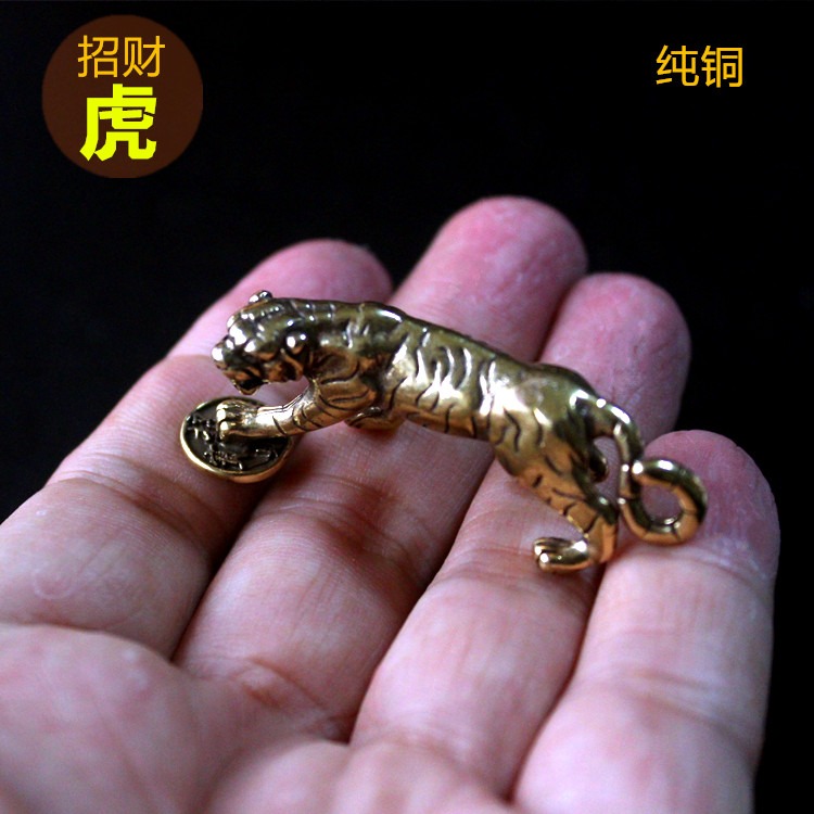 純銅老虎擺件小號銅虎鑰匙扣掛件裝飾吊墜十二生肖虎黃銅工藝飾品-細節圖4