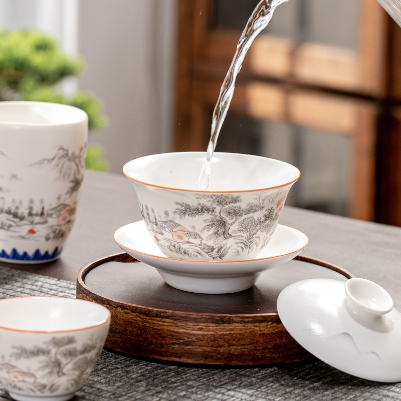 三才蓋碗帶蓋泡茶杯單個茶碗景德鎮茶具大號網紅女士白瓷潮州骨瓷-細節圖2