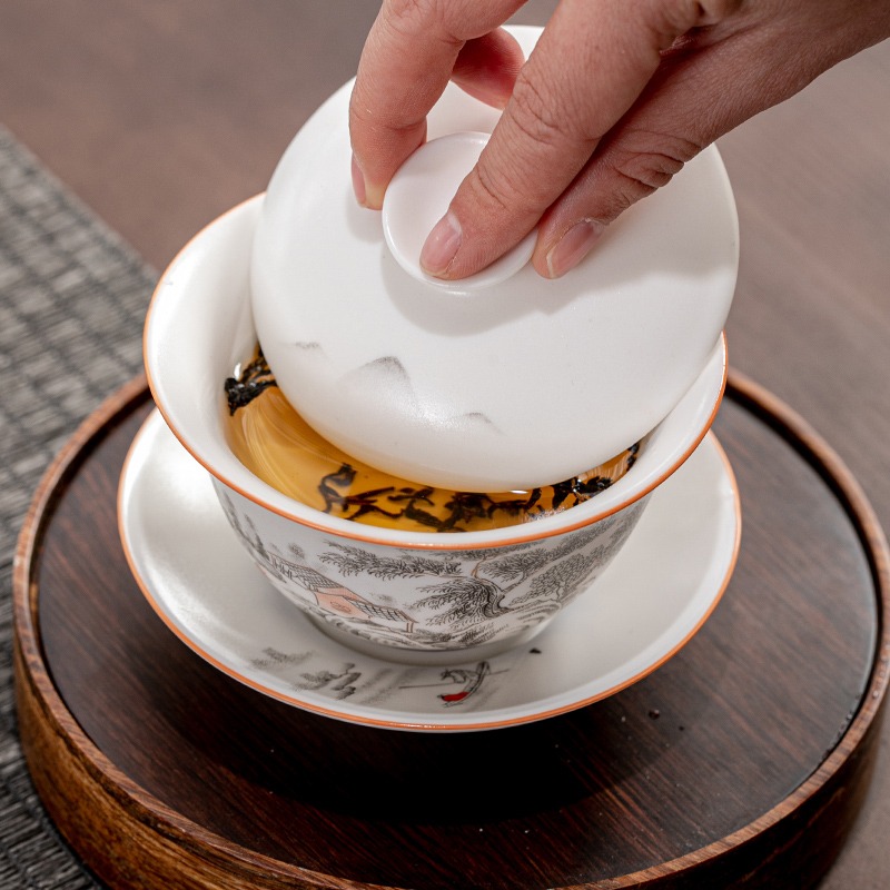 三才蓋碗帶蓋泡茶杯單個茶碗景德鎮茶具大號網紅女士白瓷潮州骨瓷-細節圖3