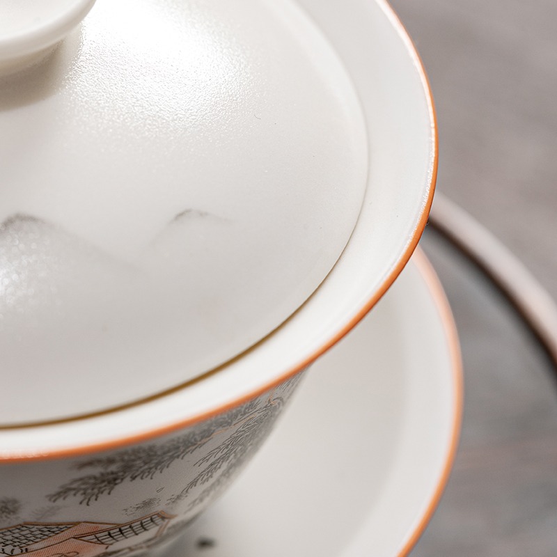 三才蓋碗帶蓋泡茶杯單個茶碗景德鎮茶具大號網紅女士白瓷潮州骨瓷-細節圖4