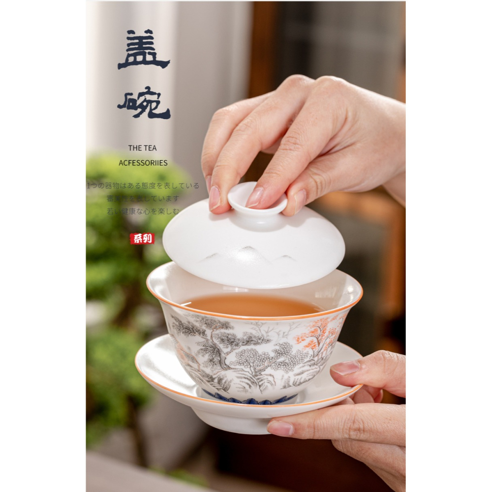 三才蓋碗帶蓋泡茶杯單個茶碗景德鎮茶具大號網紅女士白瓷潮州骨瓷-細節圖6