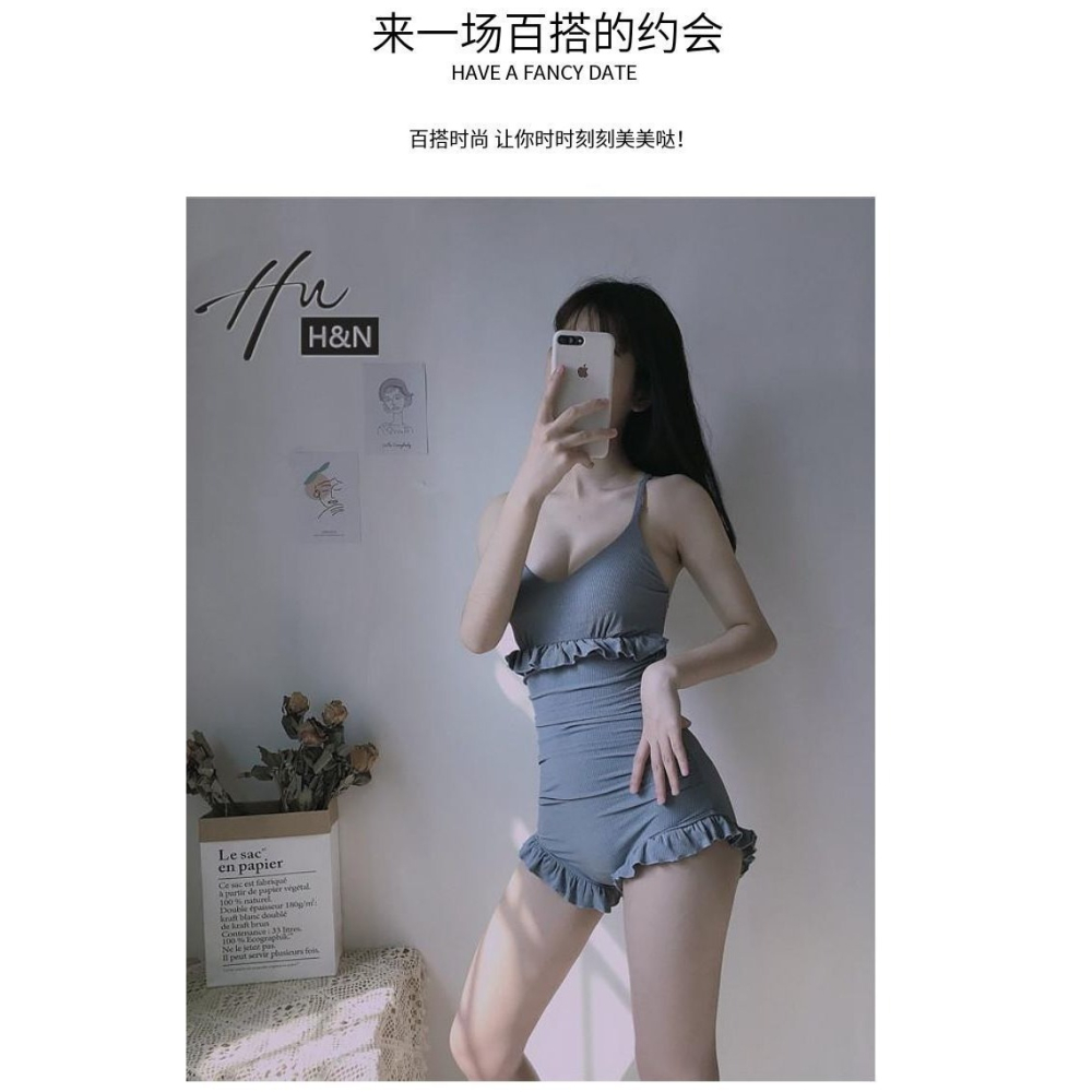 泳衣女連體保守遮肚顯瘦長袖防曬性感修身韓國ins仙女範運動泳裝-細節圖7