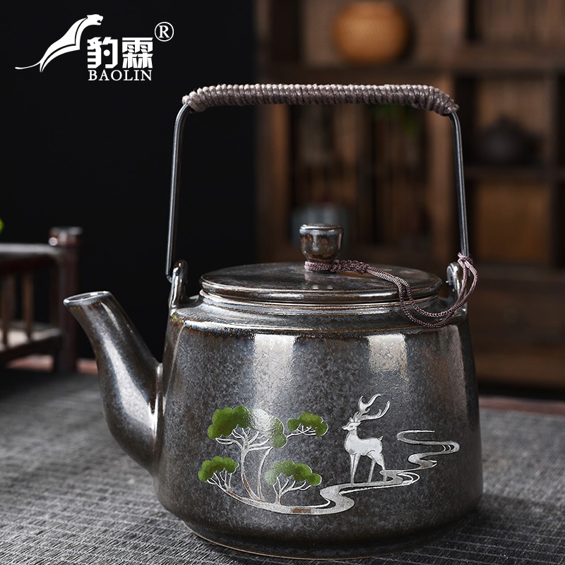 泡茶壺提樑單壺陶瓷家用煮茶器燜茶水壺沏茶具超大容量400ml復古-細節圖4