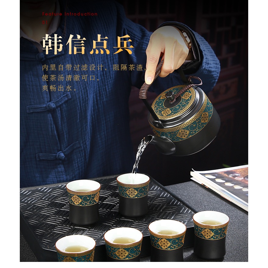 泡茶壺提樑單壺陶瓷家用煮茶器燜茶水壺沏茶具超大容量400ml復古-細節圖8